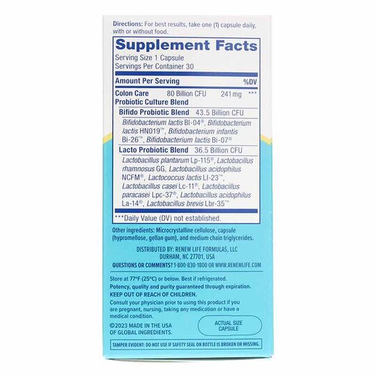 Ultimate Flora Probiotic 80 Billion Colon Care Formula, RNL